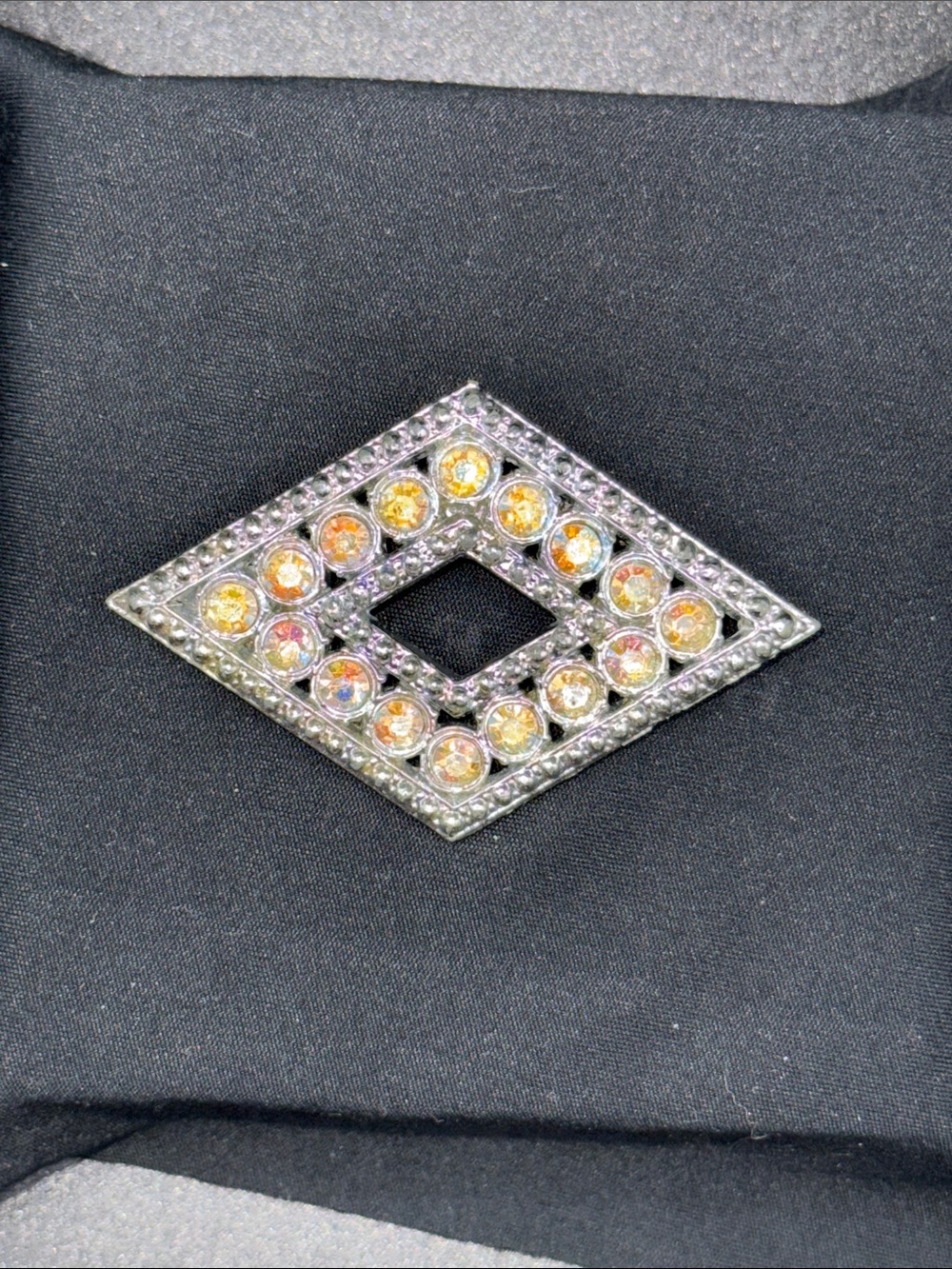 Rhinestone Diamond-Shaped Brooch with Yellow Accent Stones